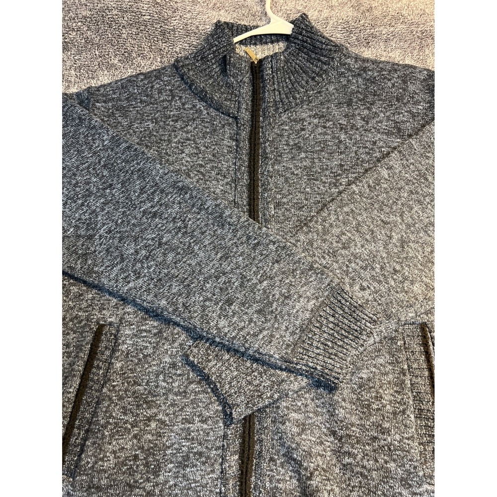 YeoKou Mens Full Zip Cardigan Sweater Gray Plaid Fleece Lined Cashmere Wool L